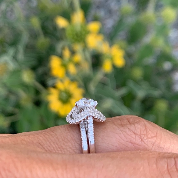 Sterling Silver Engagement Wedding Band 2pc set - Picture 8 of 11